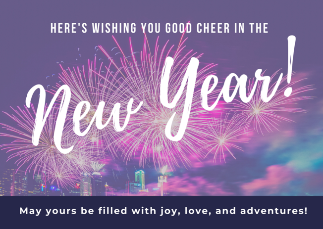 Desktop violet fireworks photo new year card