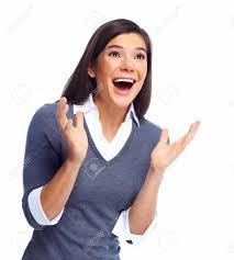 Desktop happy excited business woman